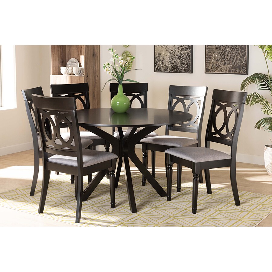 Wholesale Interiors Baxton Studio Jessie Modern and Contemporary Grey Fabric Upholstered and Dark Brown Finished Wood 7 Piece Dining Set