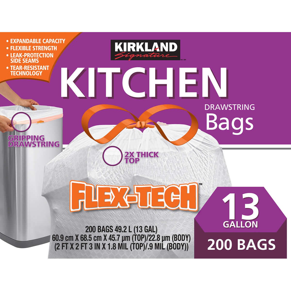 Kirkland Signature 18-Gallon Compactor & Kitchen Trash Bag, 70-count