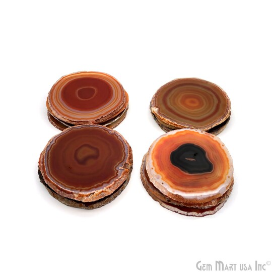 Red Agate Coasters, Drinkware Coasters, Agate Slice Home Décor, Agate Canvas, GemMartUSA (RDCO-58020)