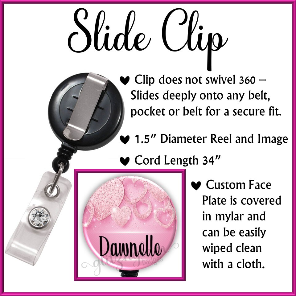 Heart Retractable Badge Holder, Custom Retractable Badge Reel, Personalized Badge Holder, Custom Badge Holder, Glitter Badge Reel - GG1034 product 3