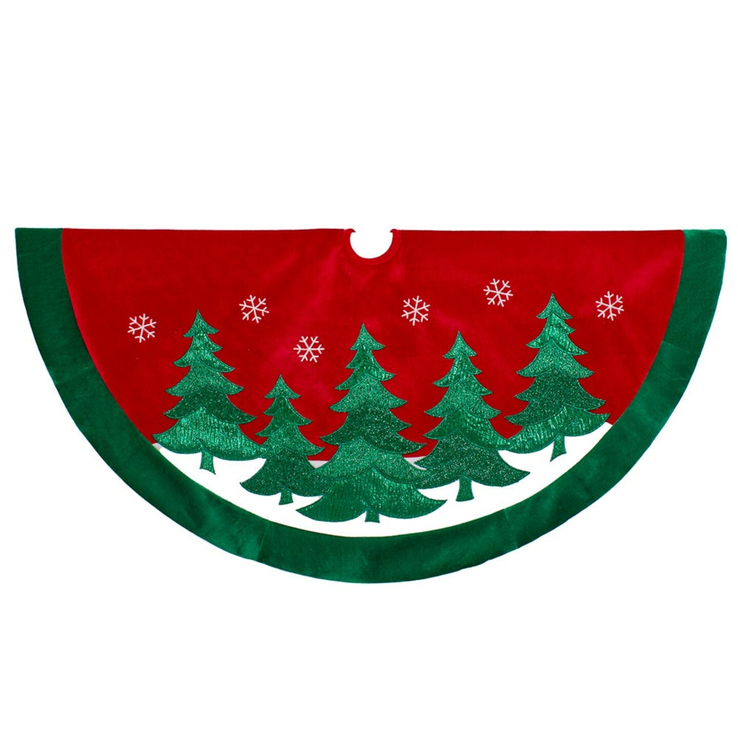 KSA 48" Red Velvet Background with Green Trees Christmas Tree Skirt