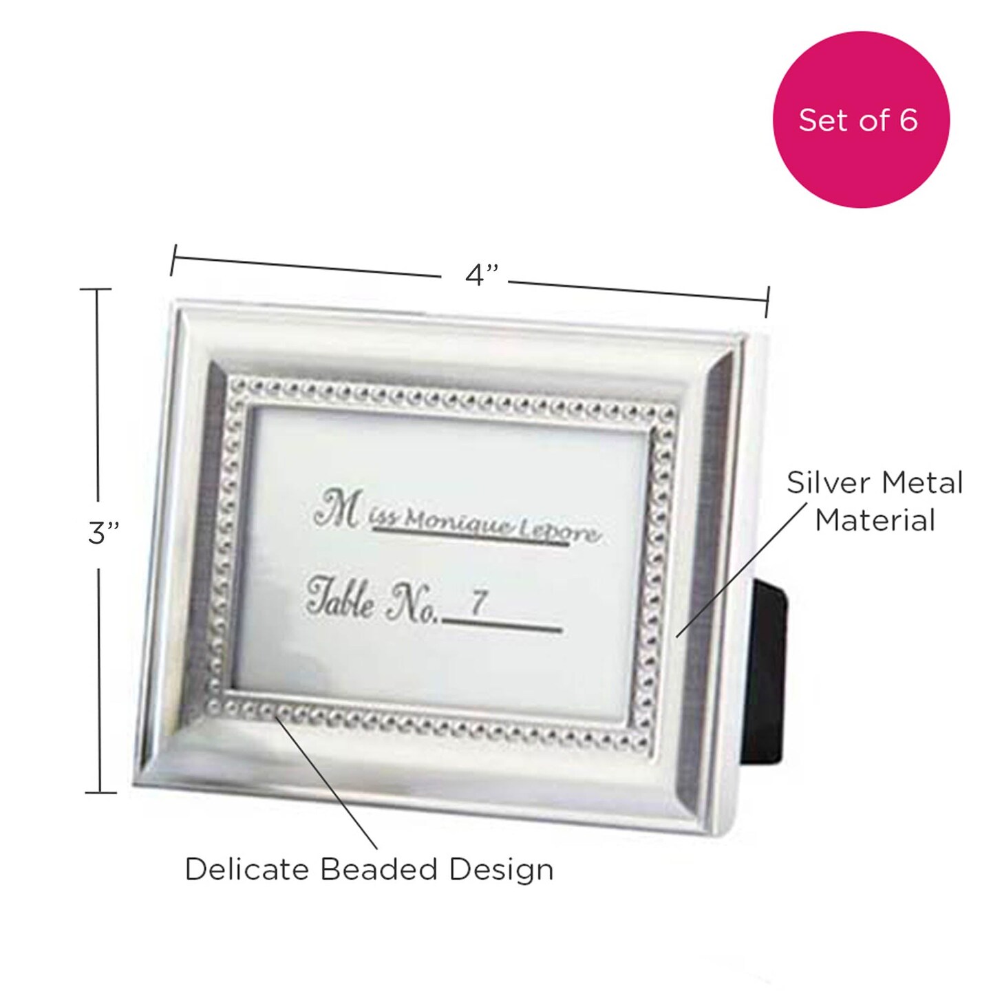 Beaded Silver Wall & Tabletop Picture Frames/Place Card Holder (Set of 6)