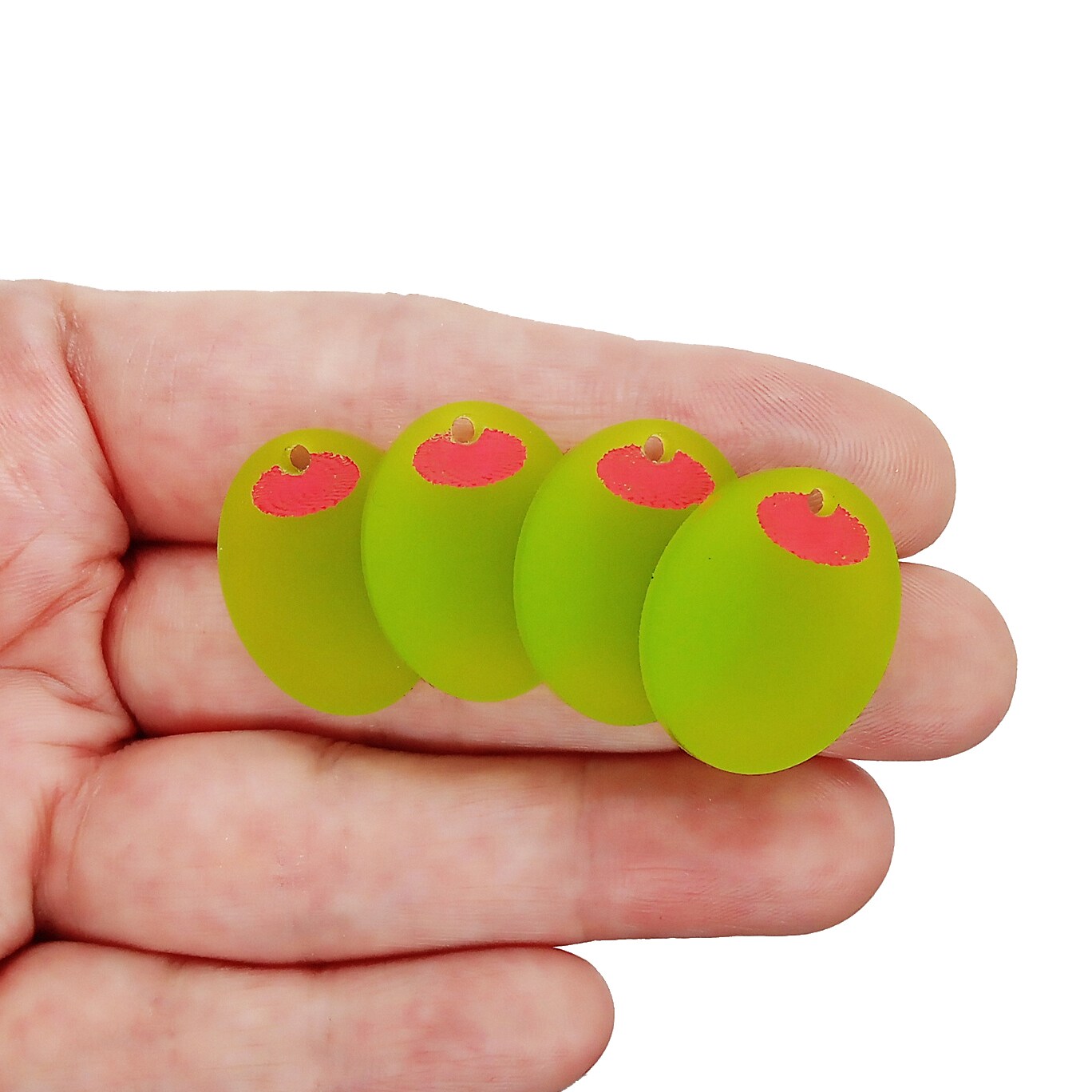 Little Olive Charms, 4 pieces, Acrylic Food Pendants, Green with Pimento, Adorabilities