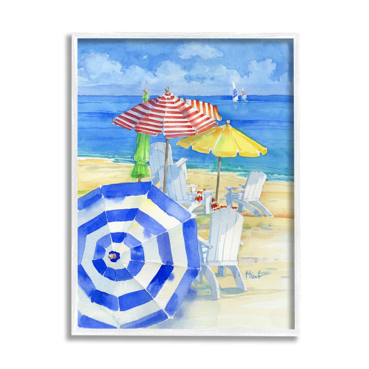 Stupell Industries Summer Beach Coast Ocean Waves Black Framed Giclee ...