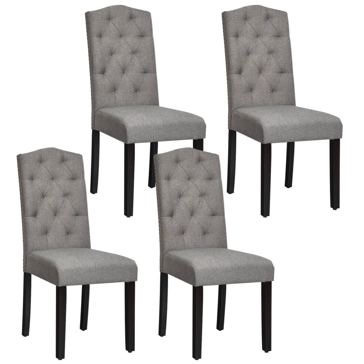Gymax Set of 4 Tufted Dining Chair Upholstered w/ Nailhead Trim and Rubber Wooden Legs