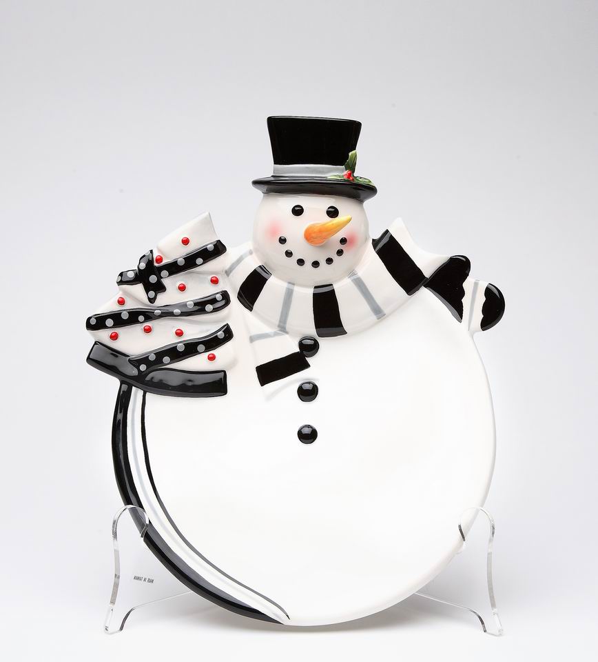 Ceramic Black and White Snowman Plate, Home D&#xE9;cor, Gift for Her, Gift for Mom, Kitchen D&#xE9;cor, Christmas D&#xE9;cor