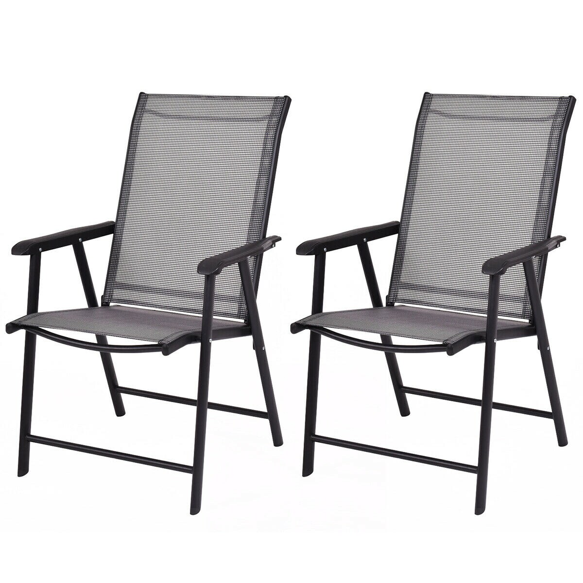 2Pcs Folding Chairs Steel Frame Patio Garden Outdoor W/ Armrest And Footrest