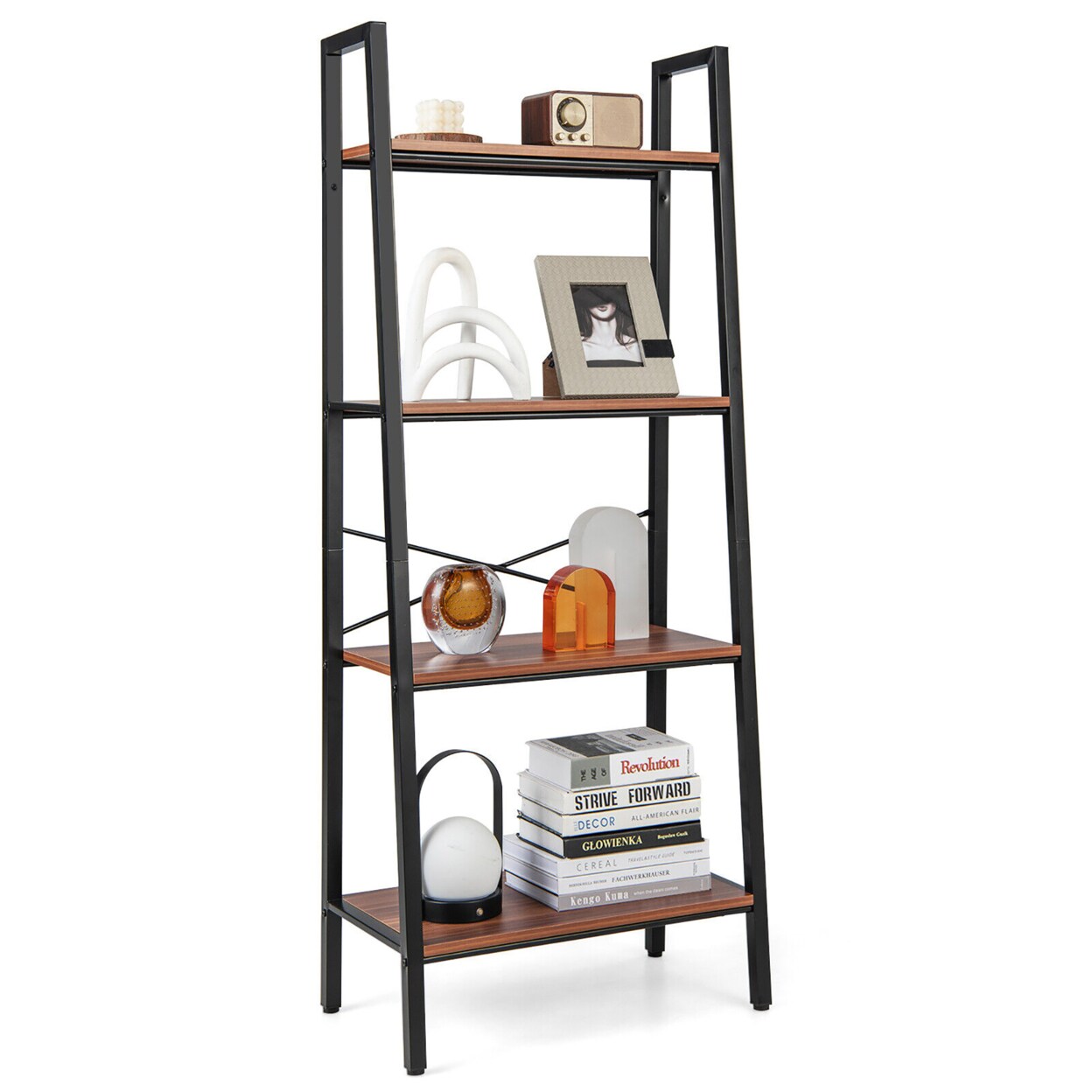 Gymax 4 Tier Bookcase Open Rustic Bookshelf Multipurpose Industrial Storage Shelf
