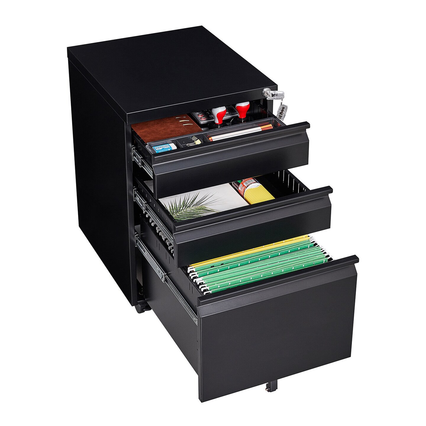3 Drawer Mobile Locking File Cabinet, Rolling Filing Cabinet for Letter/A4 Size With 5 Wheels