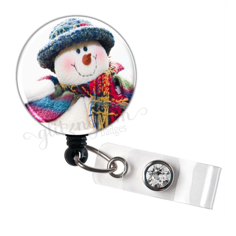 Snowman Badge Reel ID Holder, Christmas Retractable Badge Reel