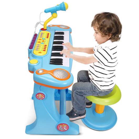 Kids Electronic 37 Key Toy Piano w/ Microphone &#x26; Stool-Pink