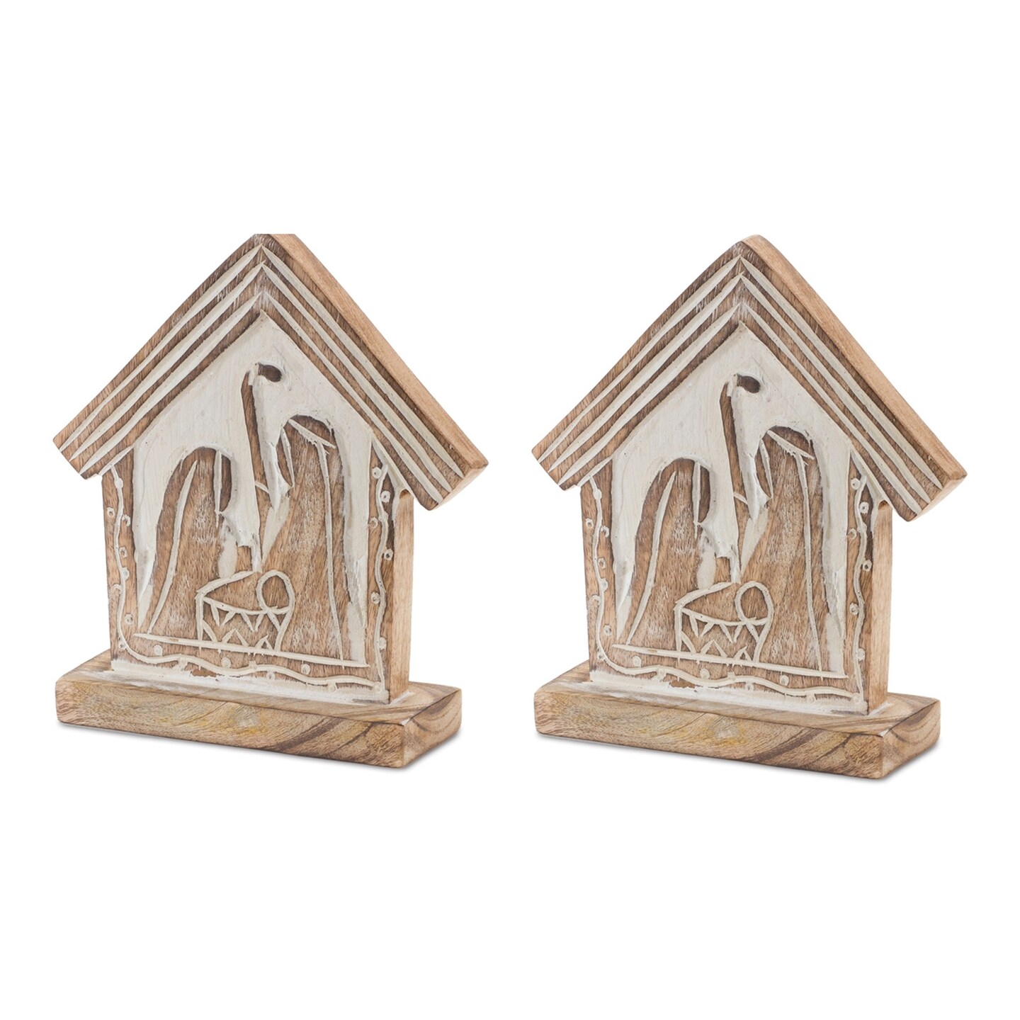 Melrose Set of 2 Carved Nativity Barn Christmas Tabletop Decor 7.25&#x22;