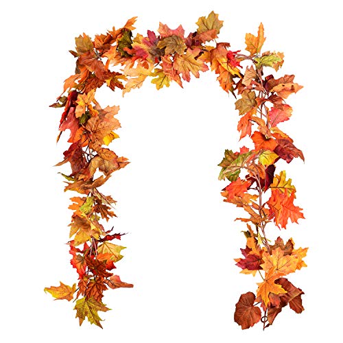 2 Pack Fall Garland Maple Leaf, 5.9Ft/Piece Hanging Vine Garland Artificial Autumn Foliage Garland Thanksgiving Decor for Home Wedding Fireplace Party Christmas