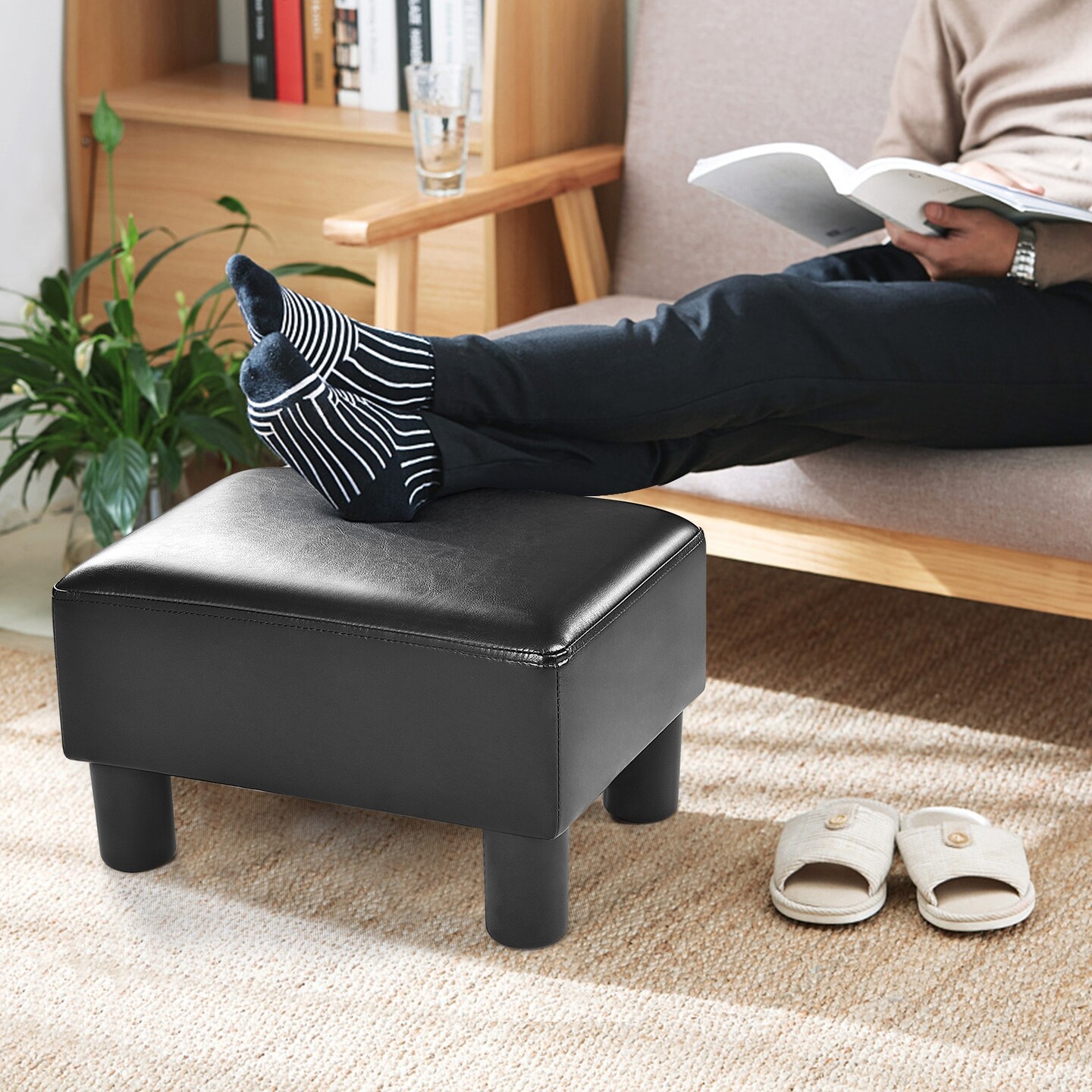 Small PU Leather Rectangular Seat Ottoman Footstool