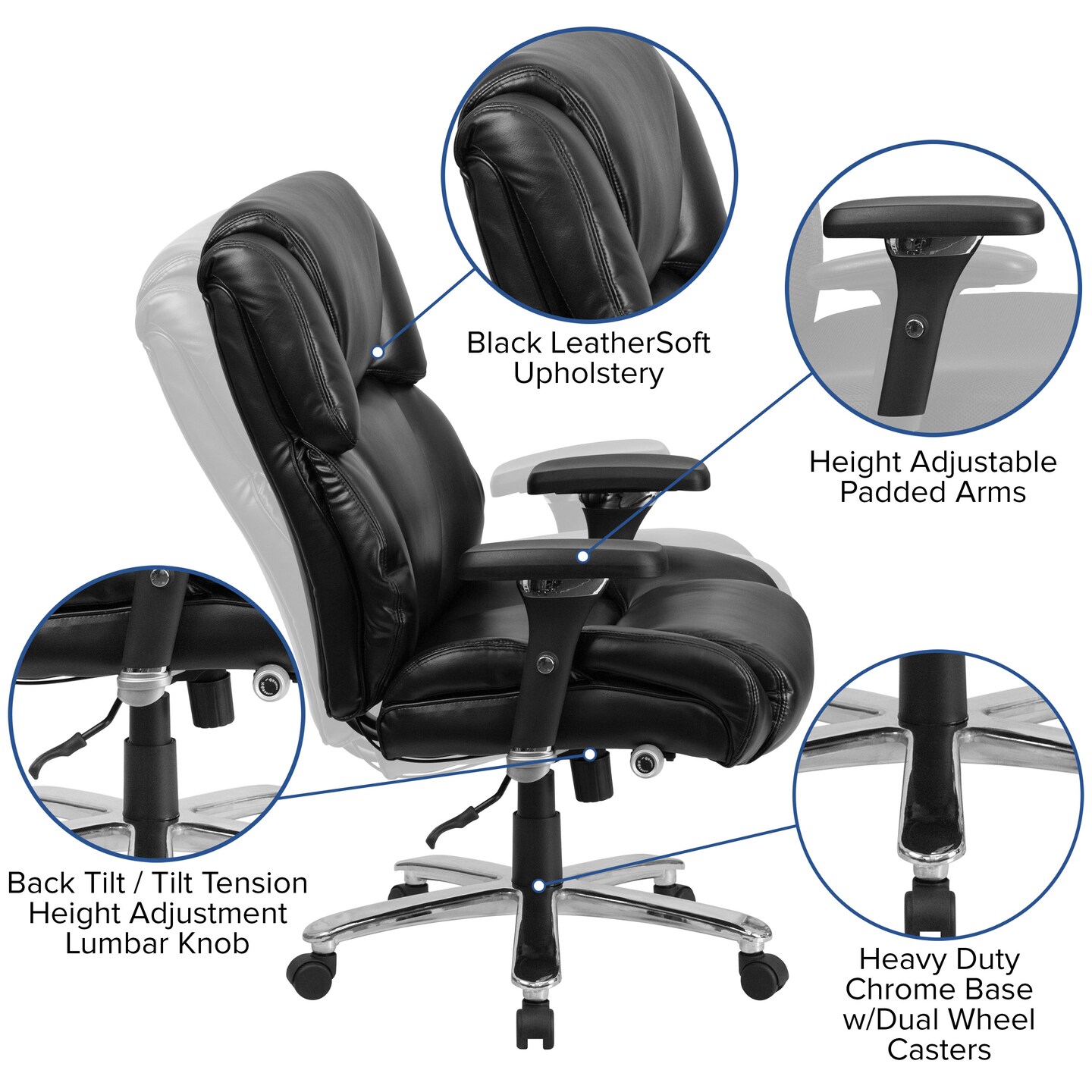 Emma and Oliver 24/7 400 lb. Big & Tall High Back Tufted Lumbar Knob Ergonomic Office Chair