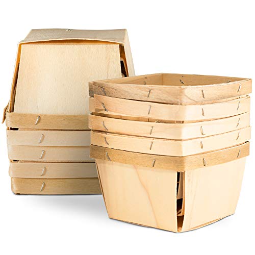 One Pint Wooden Berry Baskets (10 Pack); for Picking Fruit or Arts, Crafts and Decor; 4&#x201D; Square Vented Wood Boxes
