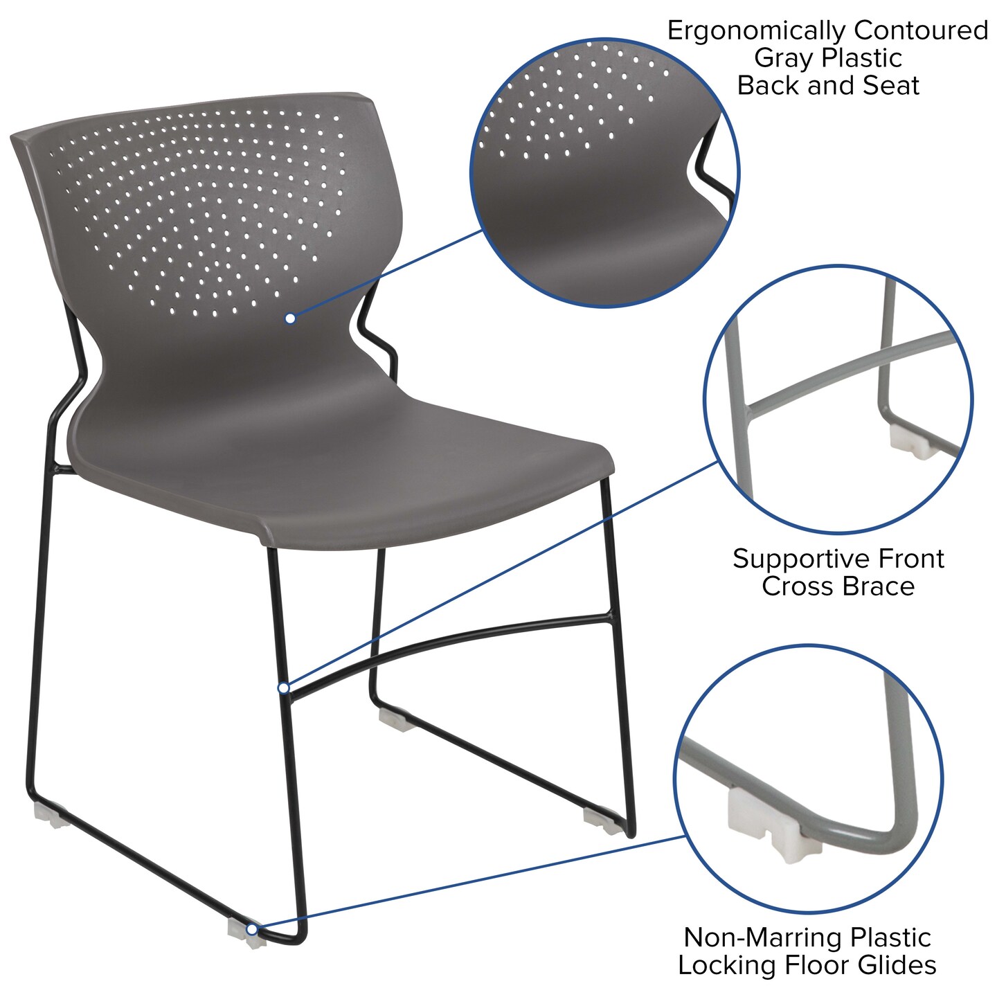 Emma and Oliver Home and Office Stack Chair with Lumbar Support and Metal Frame - Guest Chair