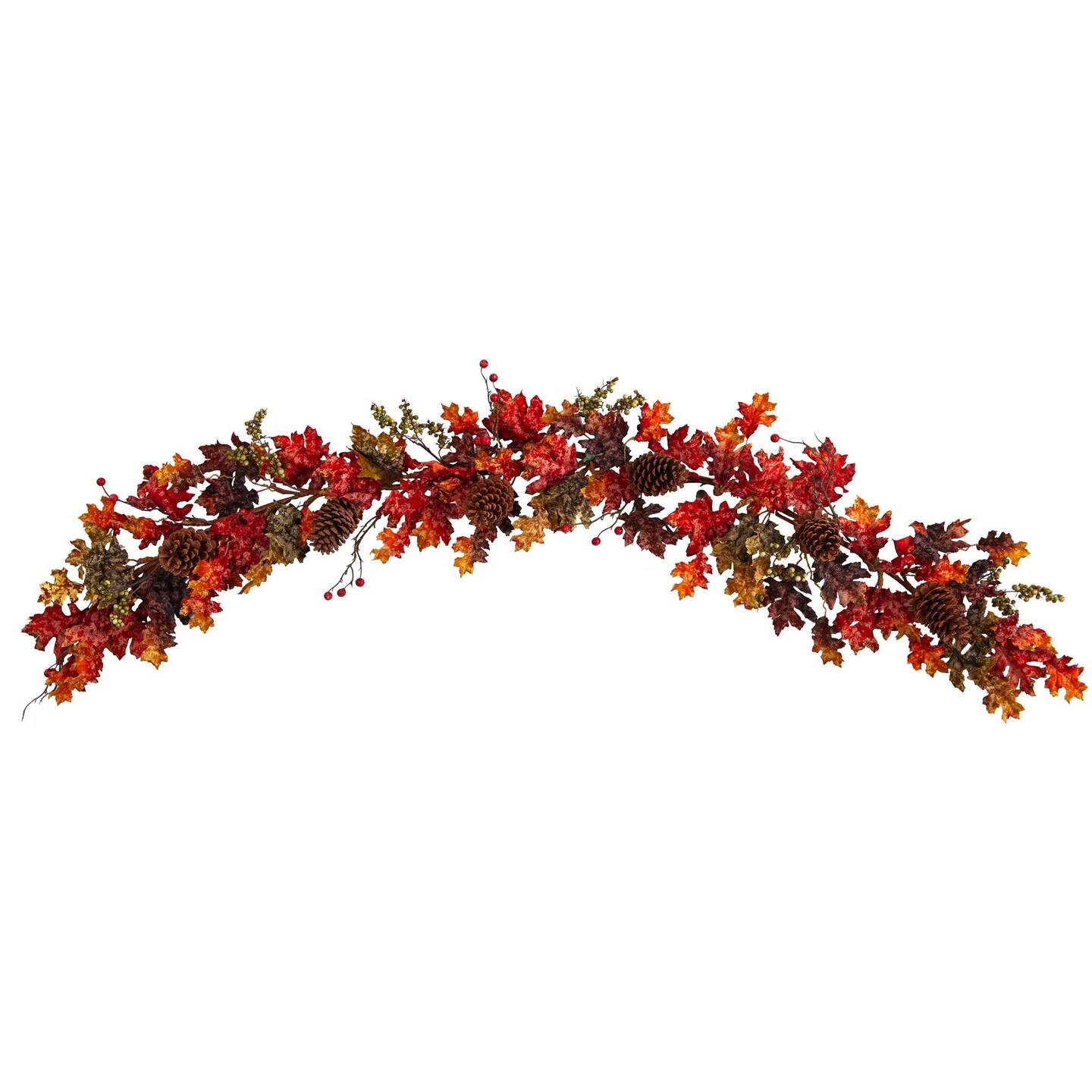 Autumn Maple Leaves, Berry &#x26; Pinecones Fall Artificial Garland Red 6&#x2019;