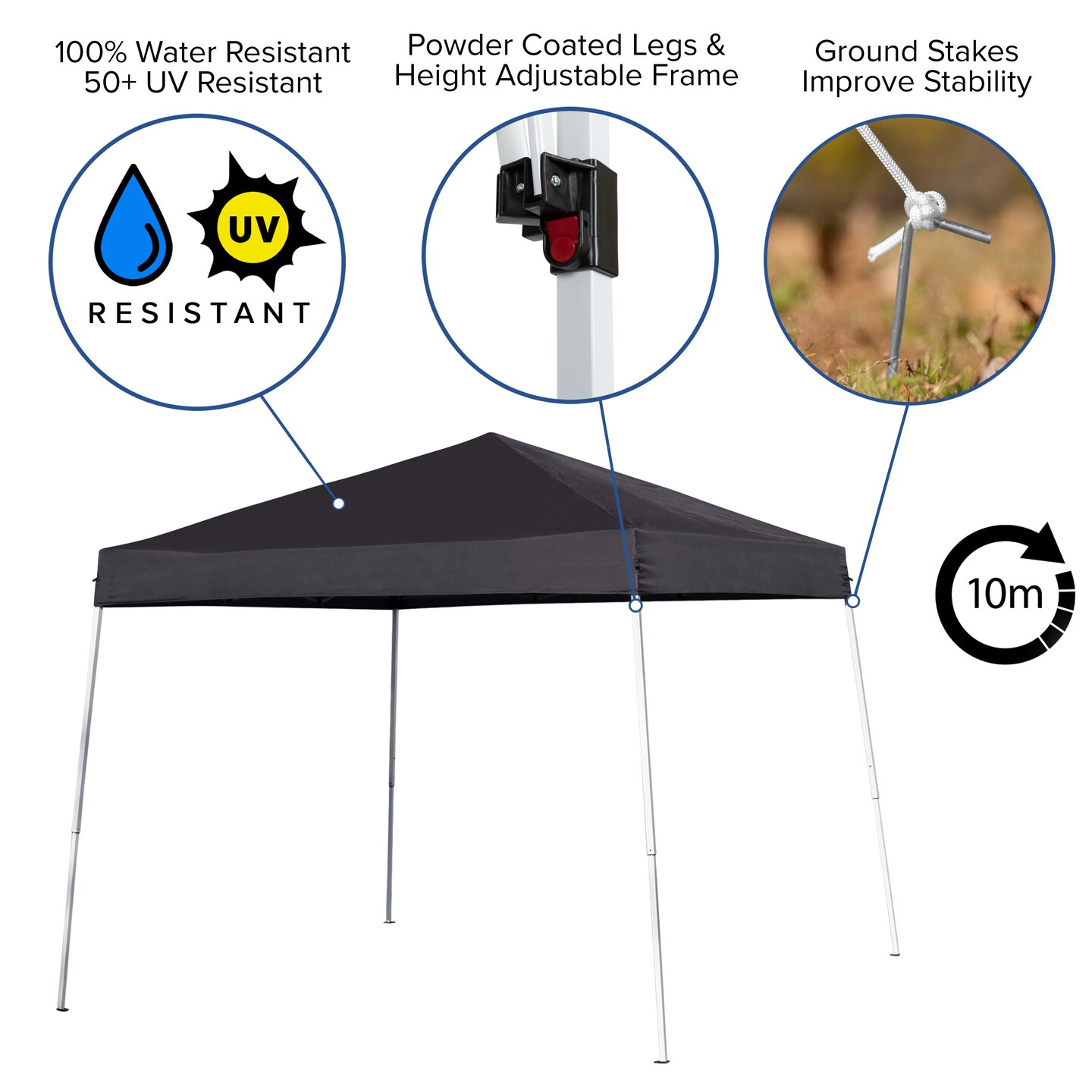 Emma and Oliver Tamar 10&#x27;x10&#x27;  Weather Resistant, UV Coated Pop Up Canopy Tent with Reinforced Corners, Height Adjustable Frame and Carry Bag