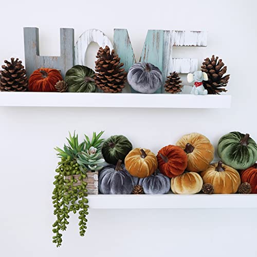 16 Pcs Assorted Small Faux Rustic Harvest Velvet Pumpkins Decorative Rust Orange Gold Olive Gray Fabric Pumpkins Foam Pumpkins for Farmhouse Fall Thanksgiving Halloween Table Centerpiece Mantel Decor