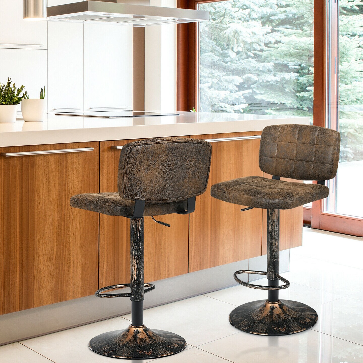 Set of 2 Adjustable Bar Stools Swivel Bar Chairs with Backrest
