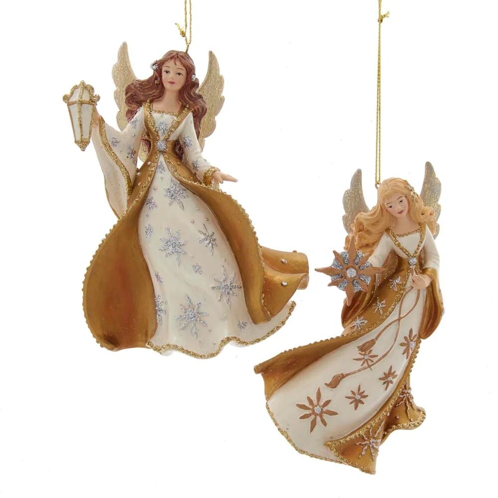 KSA Pack of 12 Gold and White Metallic Angel Christmas Ornaments 5&#x22;