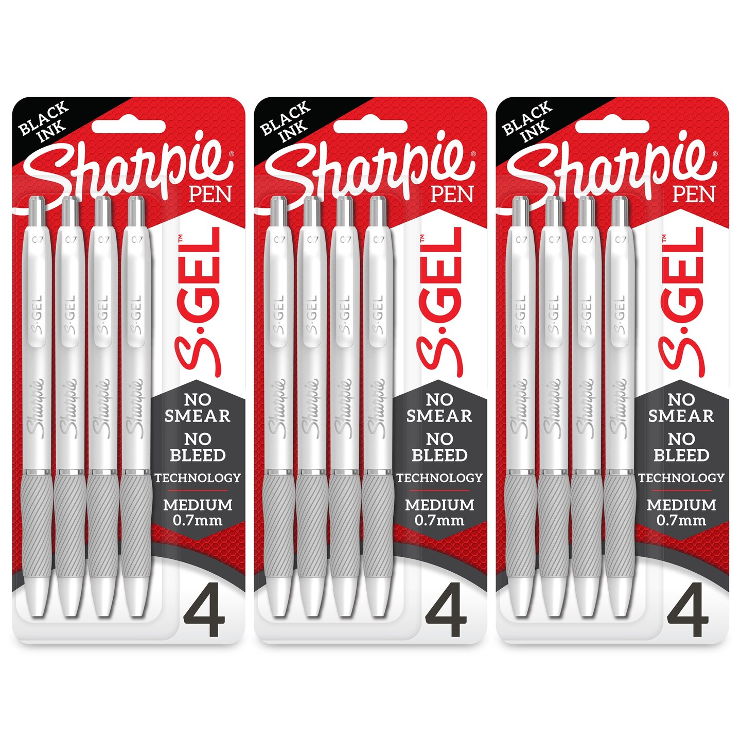Sharpie S.Gel Pen, Comfort Grip, Black Ink, Medium (0.7 mm) - 4 pens