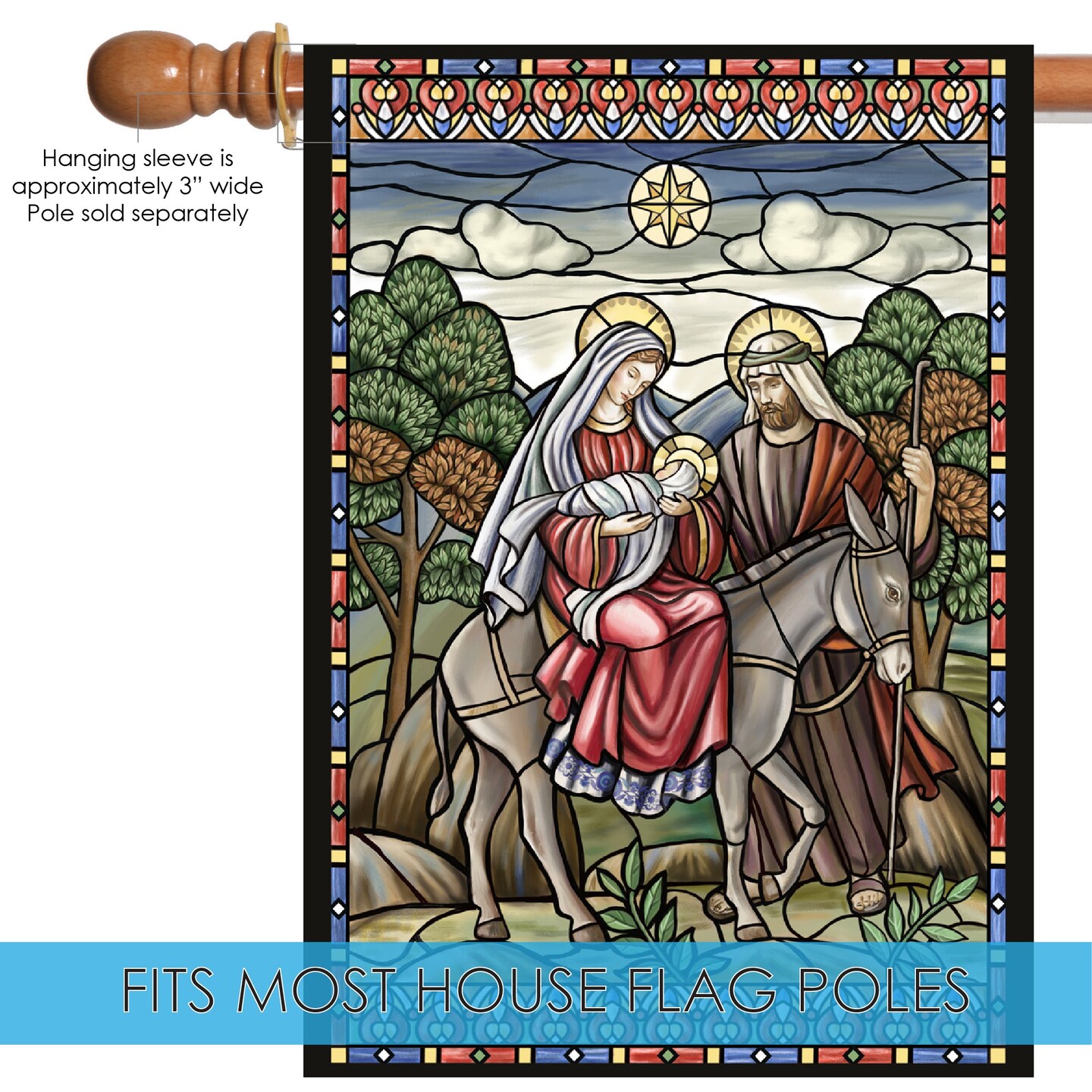 Stained Glass Nativity Decorative Christmas Flag
