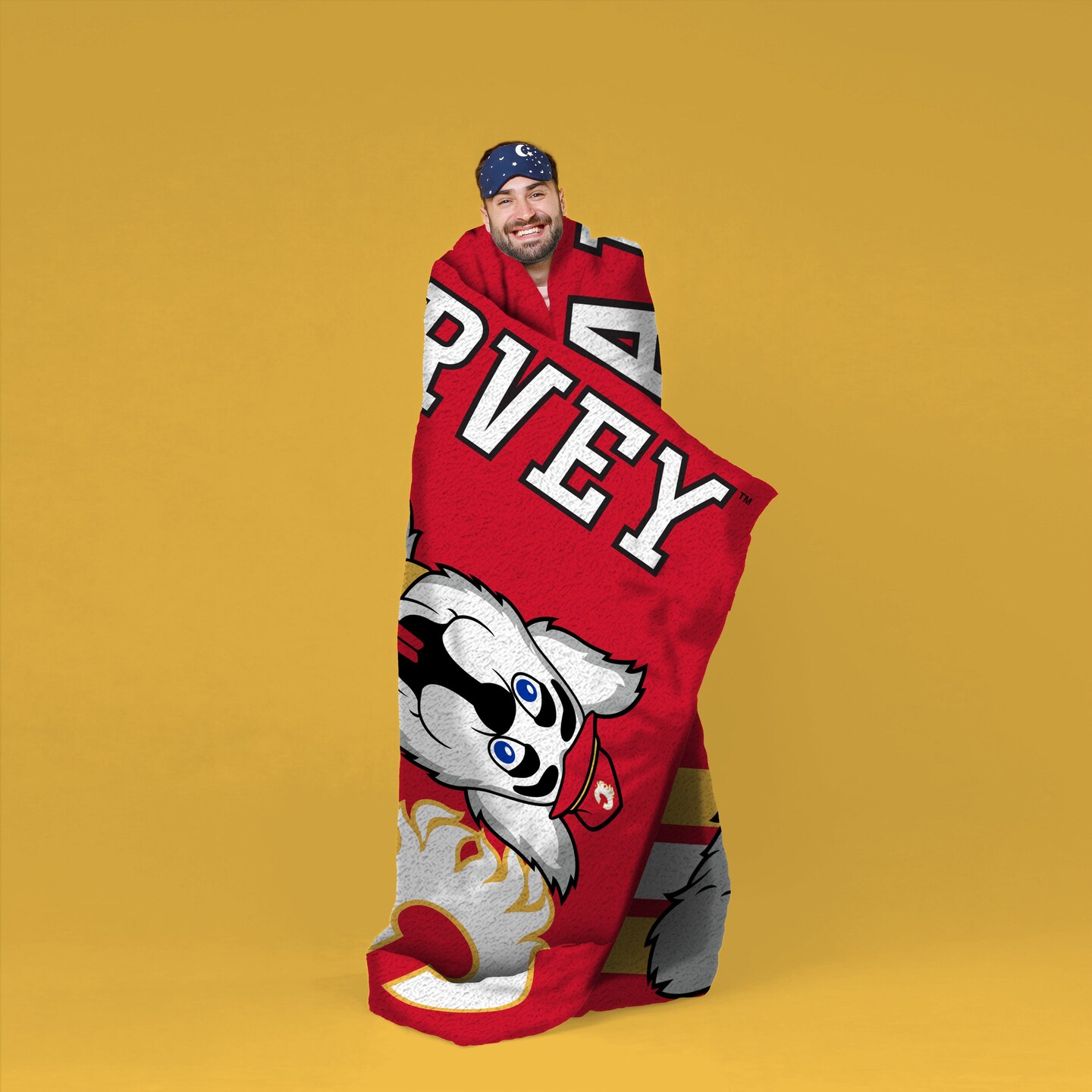 Sleep Squad Calgary Flames Harvey the Hound Mascot 60&#x201D; x 80&#x201D; Raschel Plush Hockey Blanket