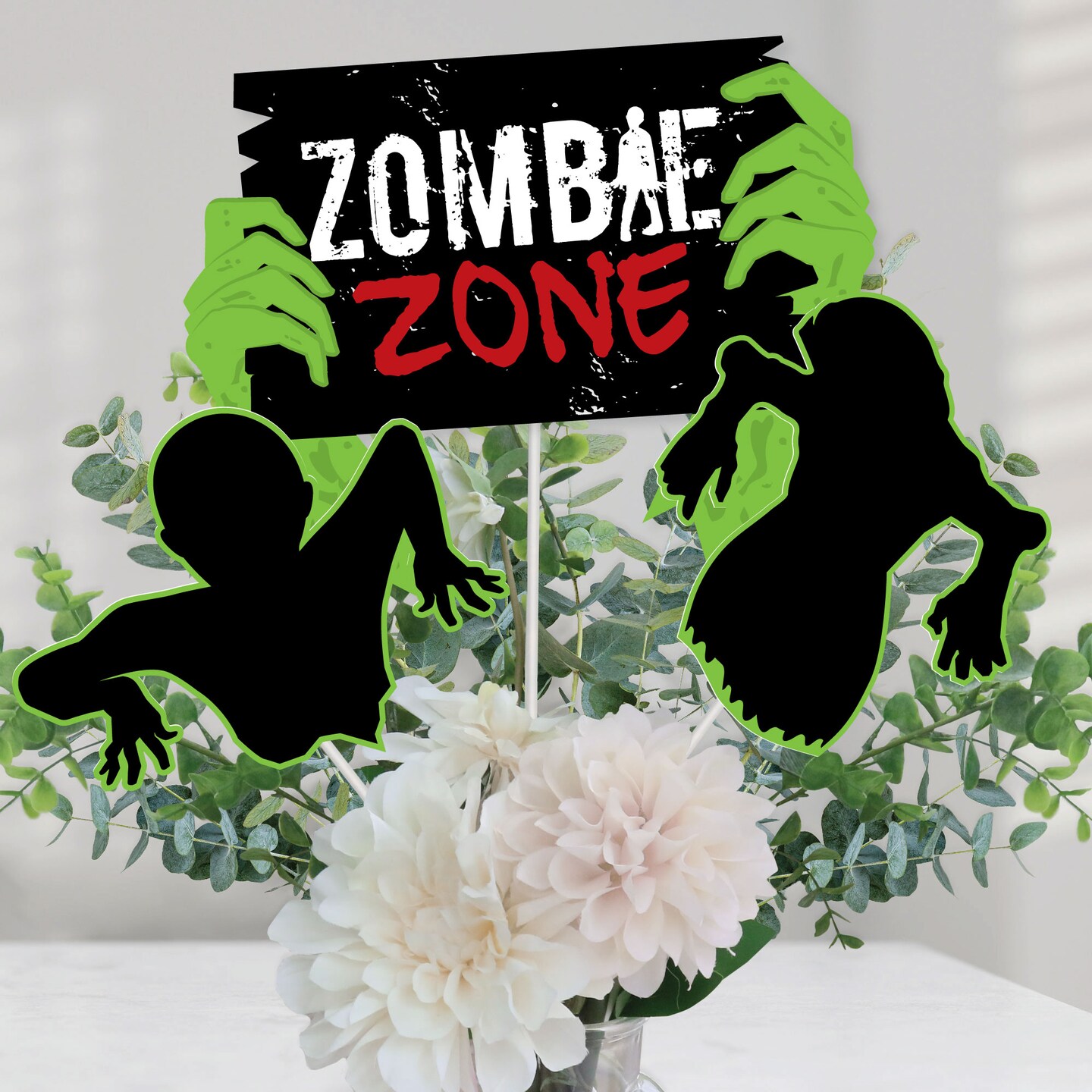 Big Dot of Happiness Zombie Zone - Halloween or Birthday Zombie Crawl Party Centerpiece Sticks - Table Toppers - Set of 15