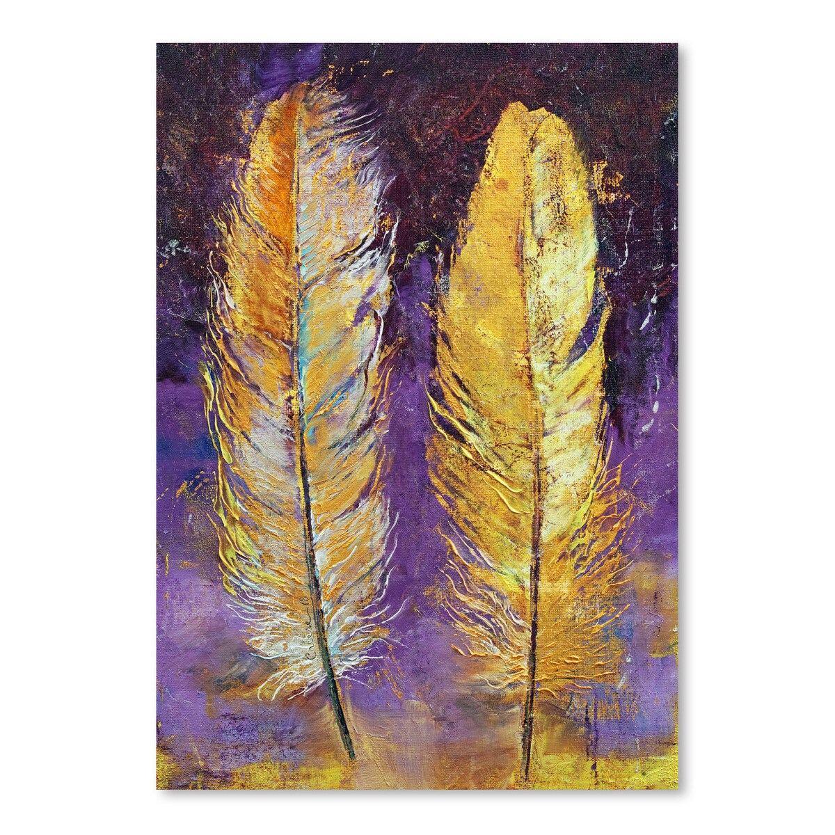 Framed Canvas Art - Gold Feathers by Michael Creese ( Decorative Elements > Feathers art) - 26x18 in