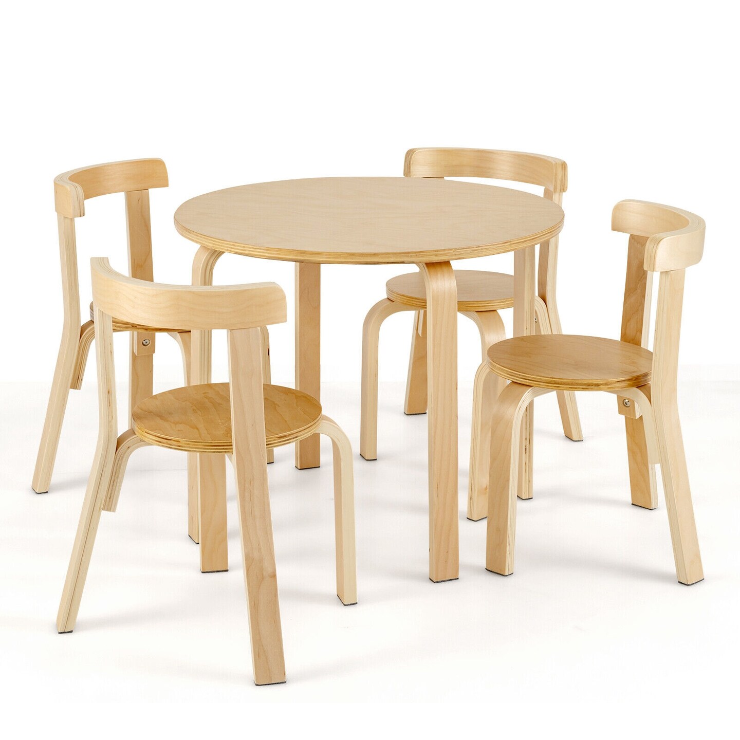 5-Piece Kids Wooden Curved Back Activity Table and Chair Set with Perfect Gift for Kids