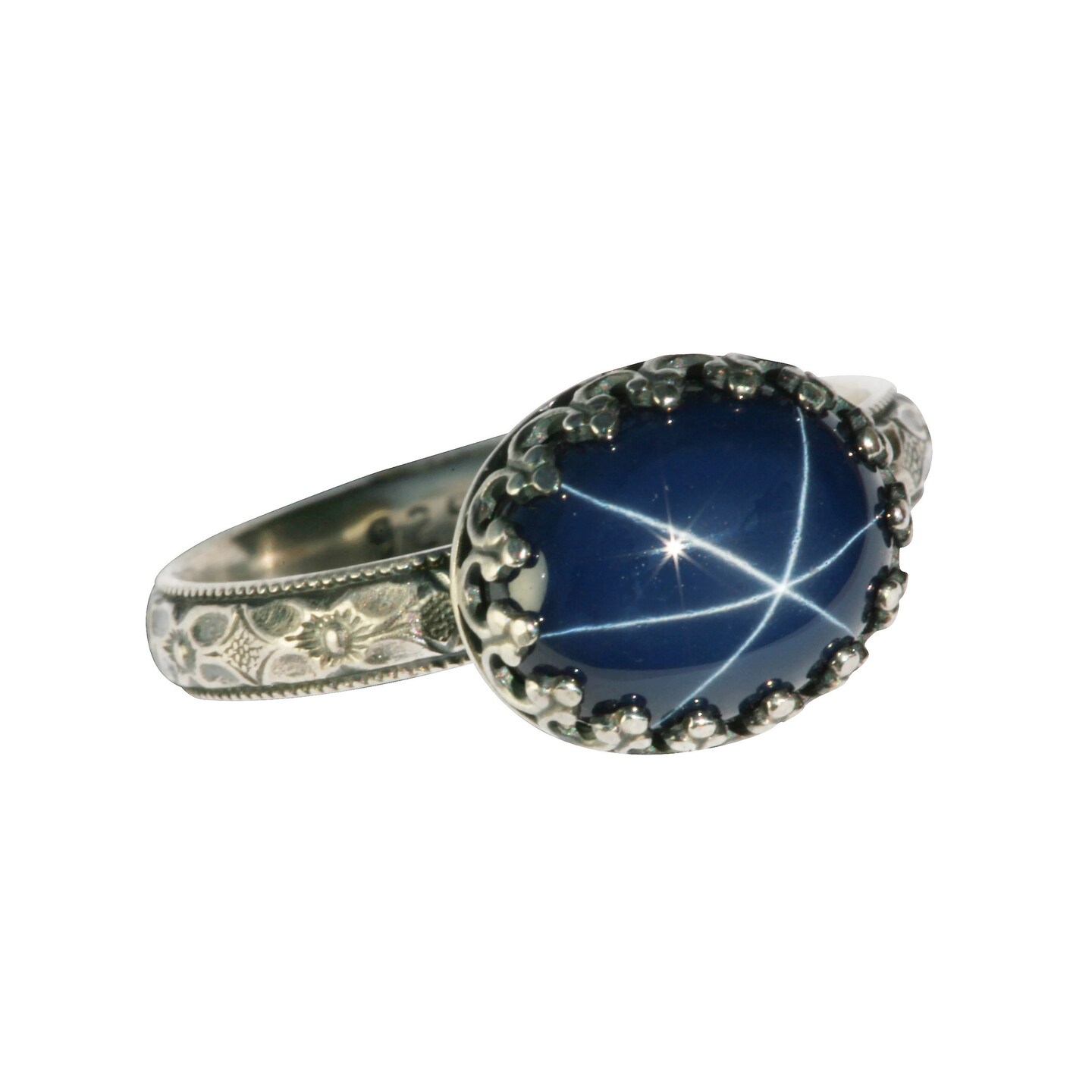 10X8Mm Lab Created Blue Star Sapphire Ew Mount 925 Antique Sterling Silver Ring By Salish Sea Inspirations