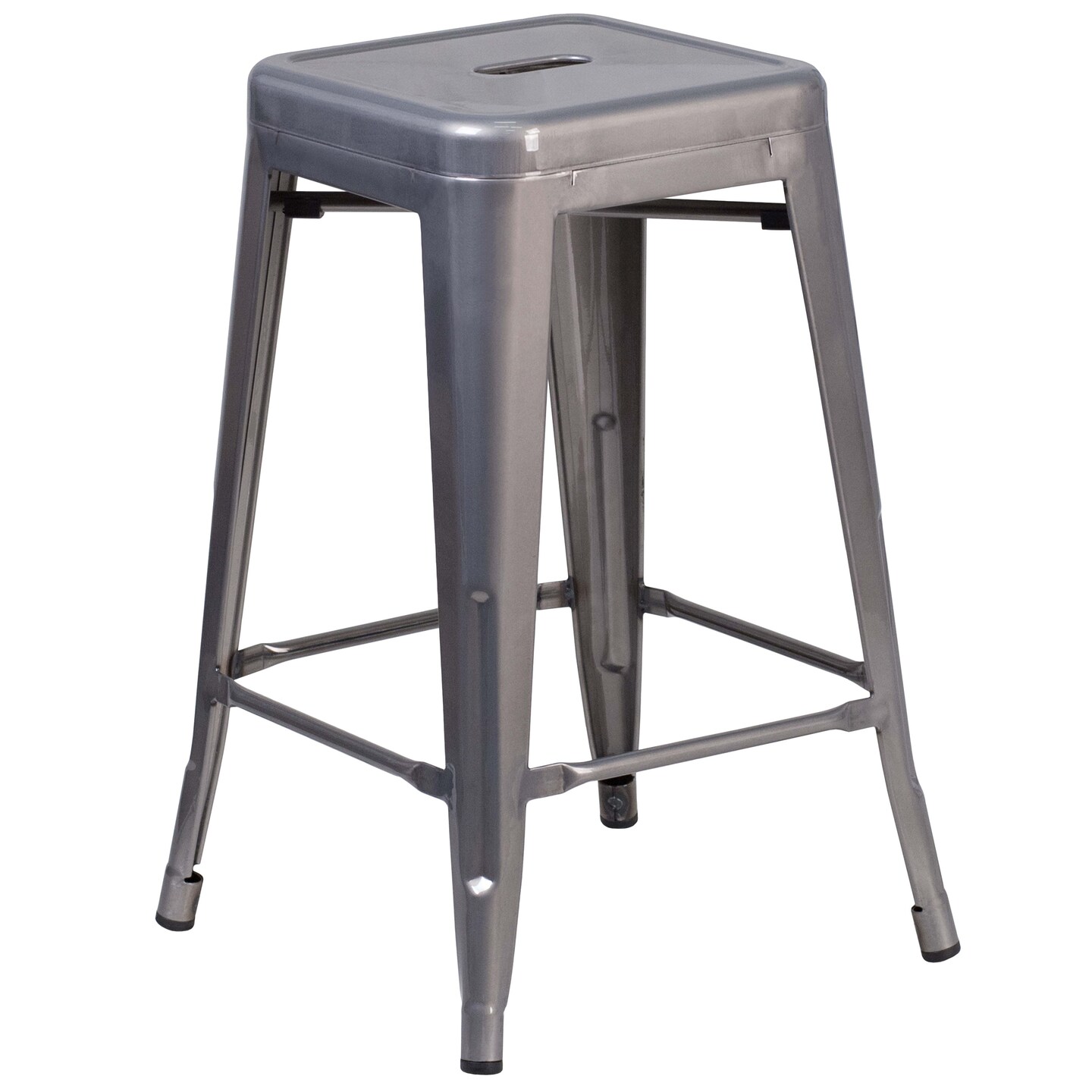 Merrick Lane 24&#x22; High Powder Coated Backless Metal Counter Stool with Clear Coat Finish and Plastic Floor Glides for Indoor Use