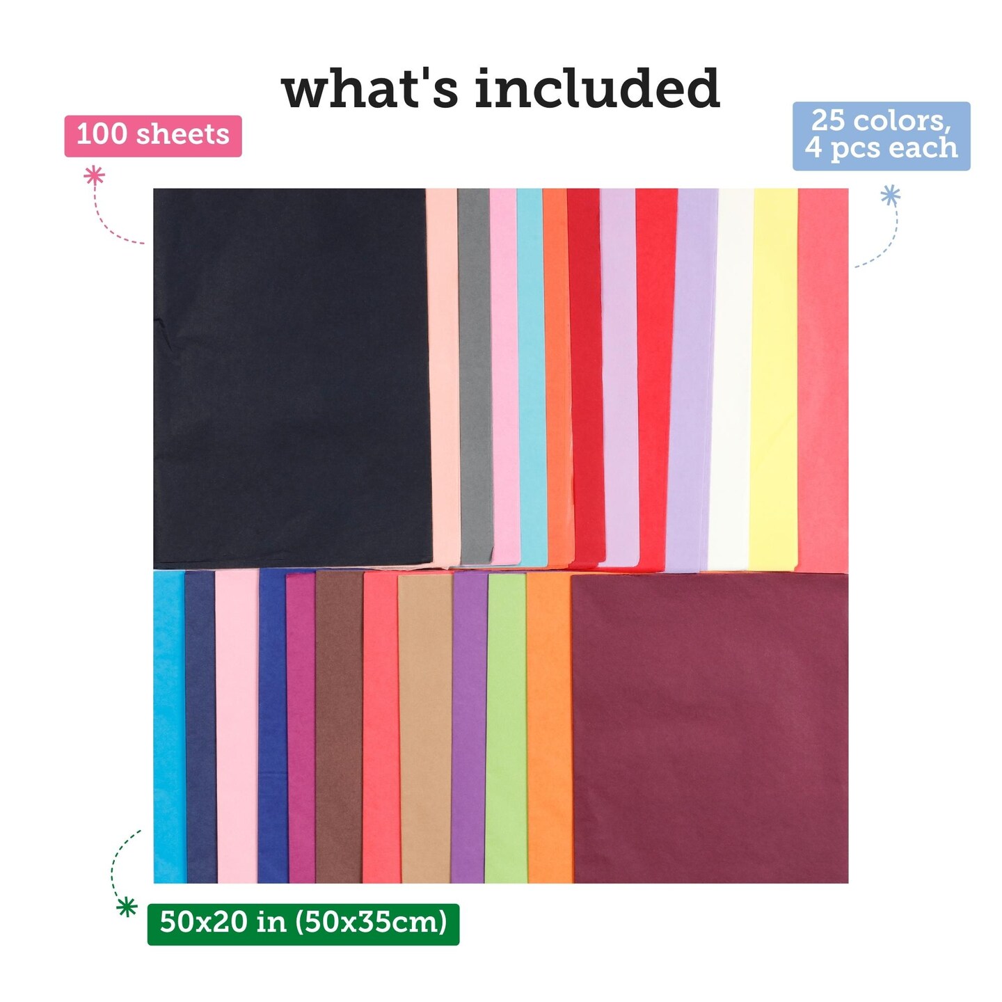 Incraftables Colored Tissue Paper for Crafts 100 Sheets (20”x15”). Art Tissue Paper for Gift Bags (25 Colors). Bulk Gift Tissue Paper for Gift Wrapping for Birthday Party & DIY Decor Kids & Adults