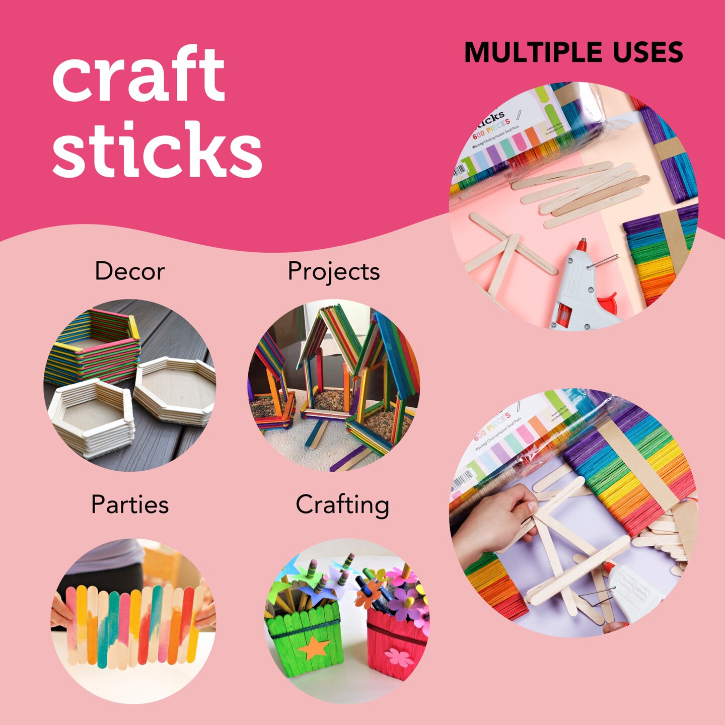 Incraftables Colored Popsicle Sticks for Crafts 600pcs (7 Colors). Large  Colorful Wood Craft Sticks for DIY Decor & Ice Cream. Bulk Wide & Jumbo  Wooden Craft Popsicle Sticks for Kids & Adults (