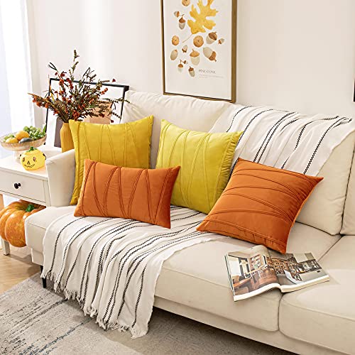Woaboy Pack of 2 Fall Striped Velvet Throw Pillow Covers Orange Modern Decorative Couch Throws Square Soft Cozy Pillowcases for Bed Sofa Cushion Living Room 12x20 Inch
