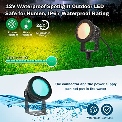 Spotlight for Yard,LED Spotlight 10W RGB Spotlight Outdoor with US Plug and Remote Control,Dimmable Colored Spotlights,Waterproof Landscape Lights,Above Ground Pool Lights(DC/AC 12V).