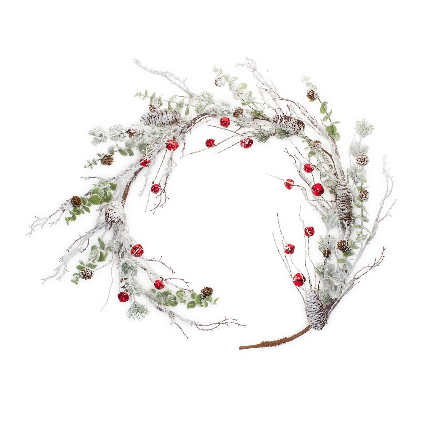 Melrose Set of 2 Frosted Pine with Sleigh Bells Artificial Christmas Garlands 5&#x27; x 8&#x22;