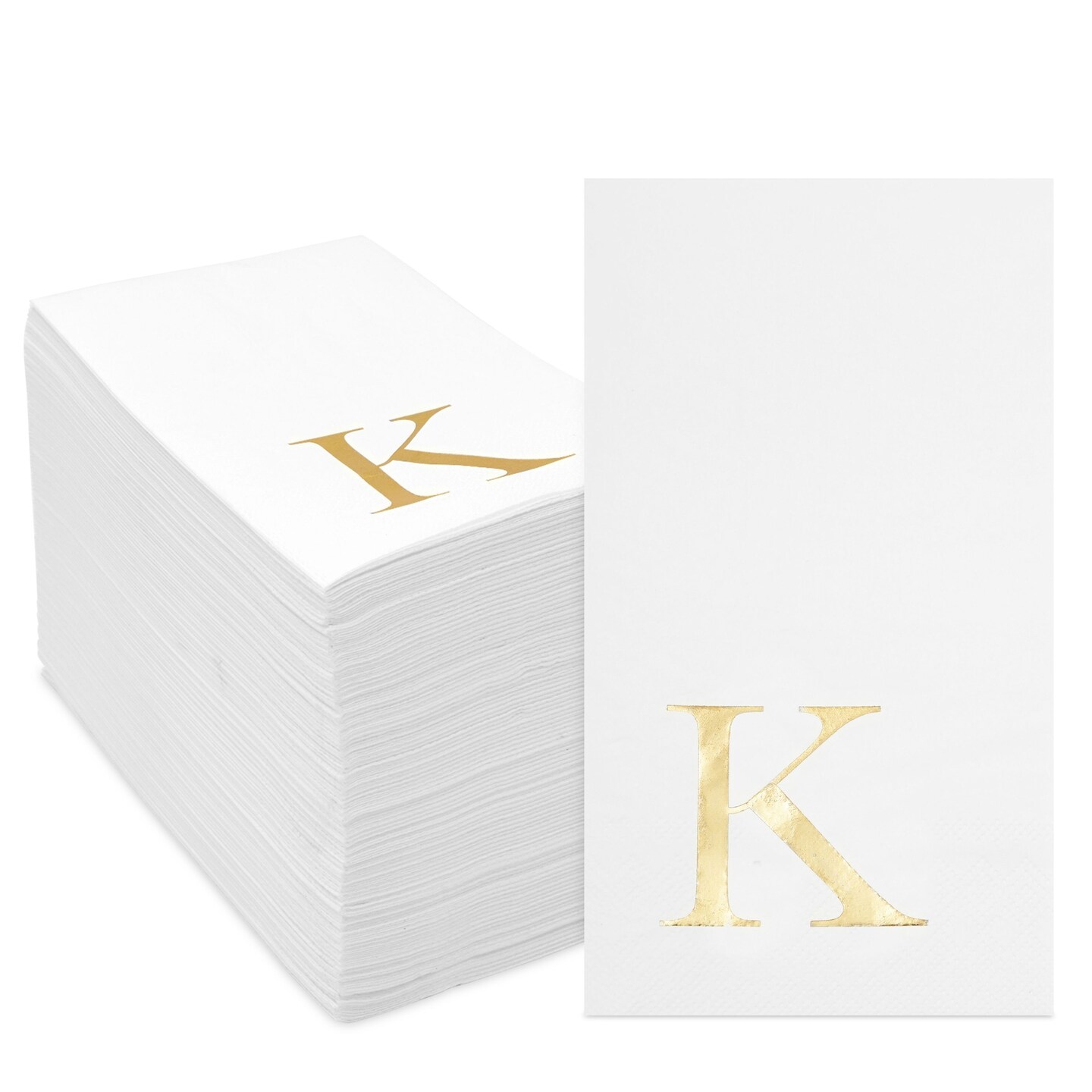 Sparkle and Bash 100 Pack Gold Foil Initial Letter K White Monogram Paper Napkins for Wedding Reception, Table Decorations (4 x 8 In)