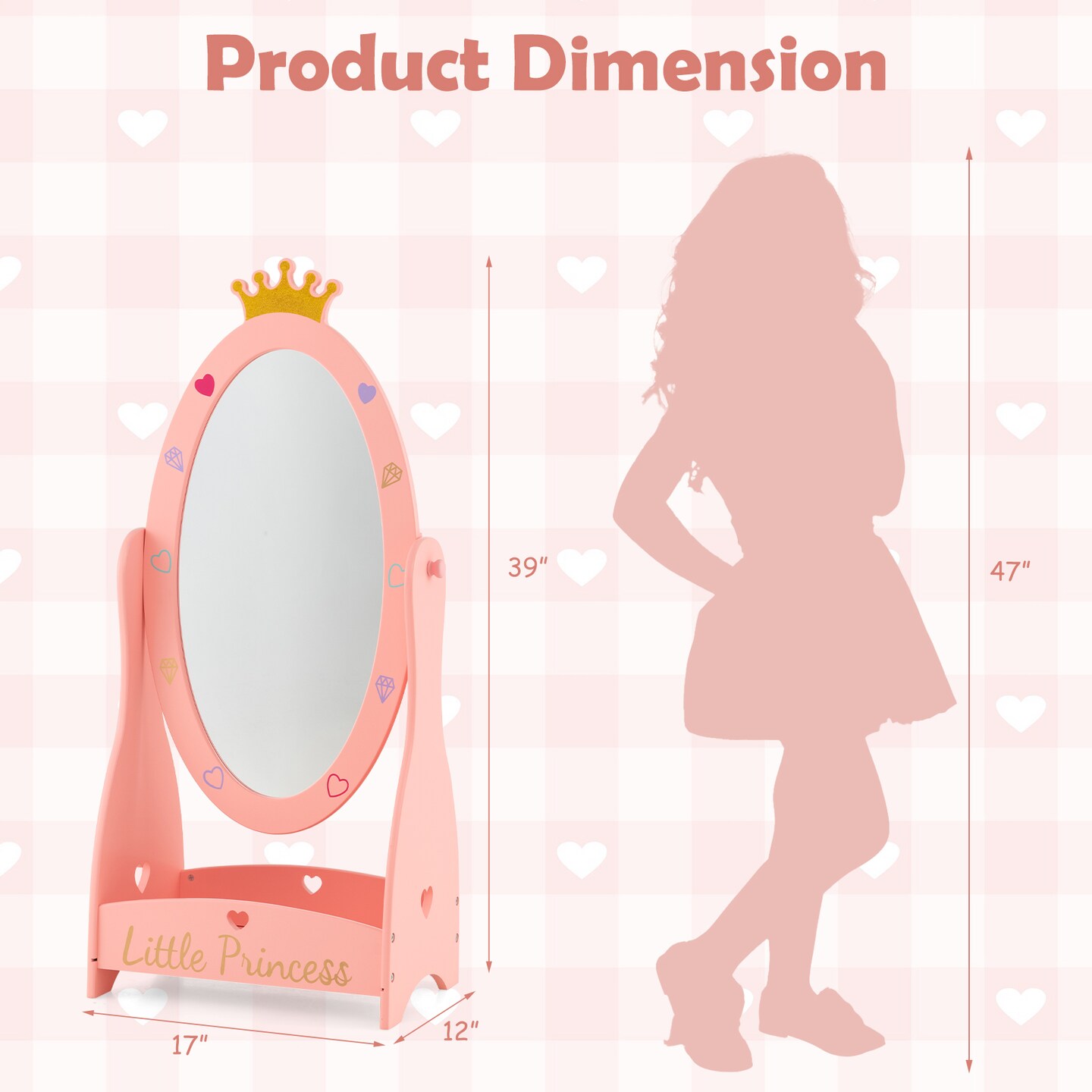Freestanding Kids Full Length Mirror with 360 Degree Rotatable Design and Shelf