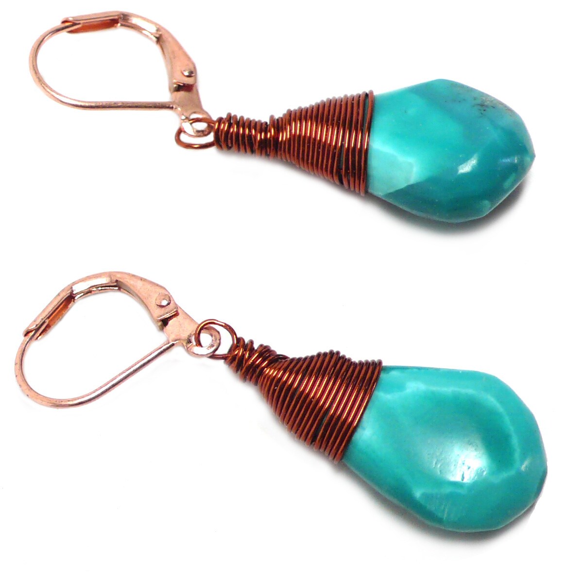 Turquoise Teardrop Wire-Wrapped Copper Lever Back or Clip On Earrings  MakerPlace by Michaels
