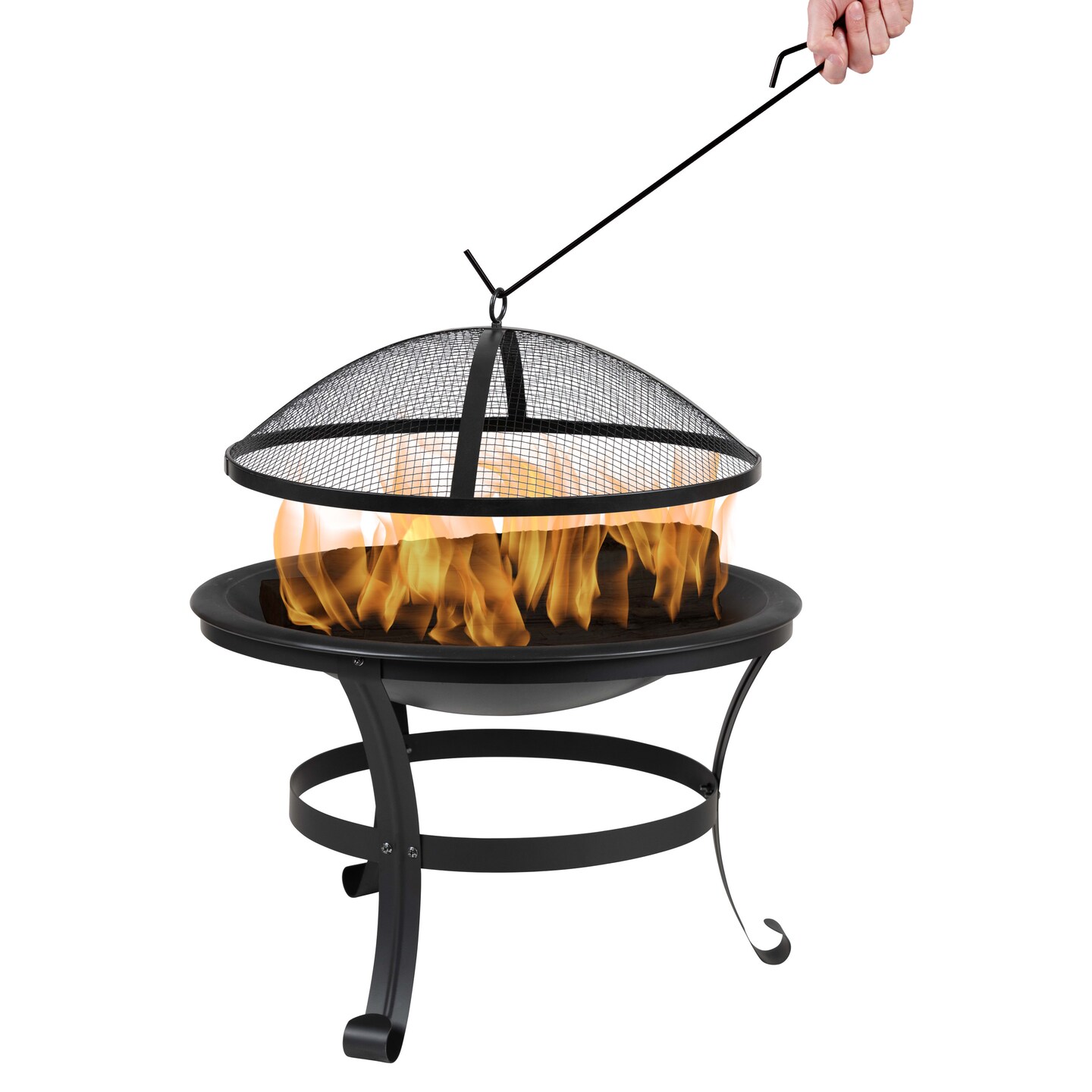 Merrick Lane Bunyan Fire Pit Outdoor Wood Burning Round Iron 22&#x22; Fire Pit For Patio, Backyard, Camping, Picnics With Spark Screen And Poker