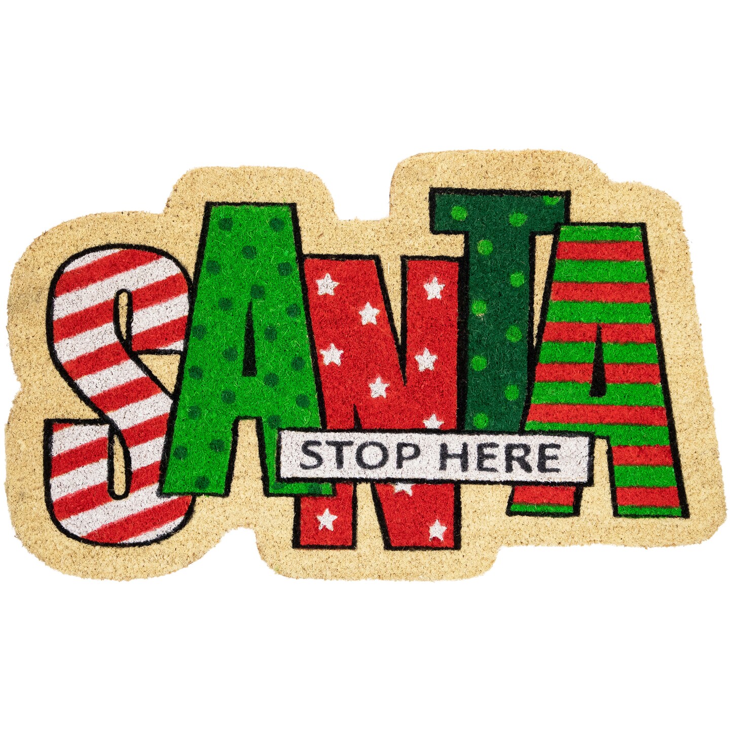 Northlight Red and Green "Santa Stop Here" Outdoor Christmas Doormat 18