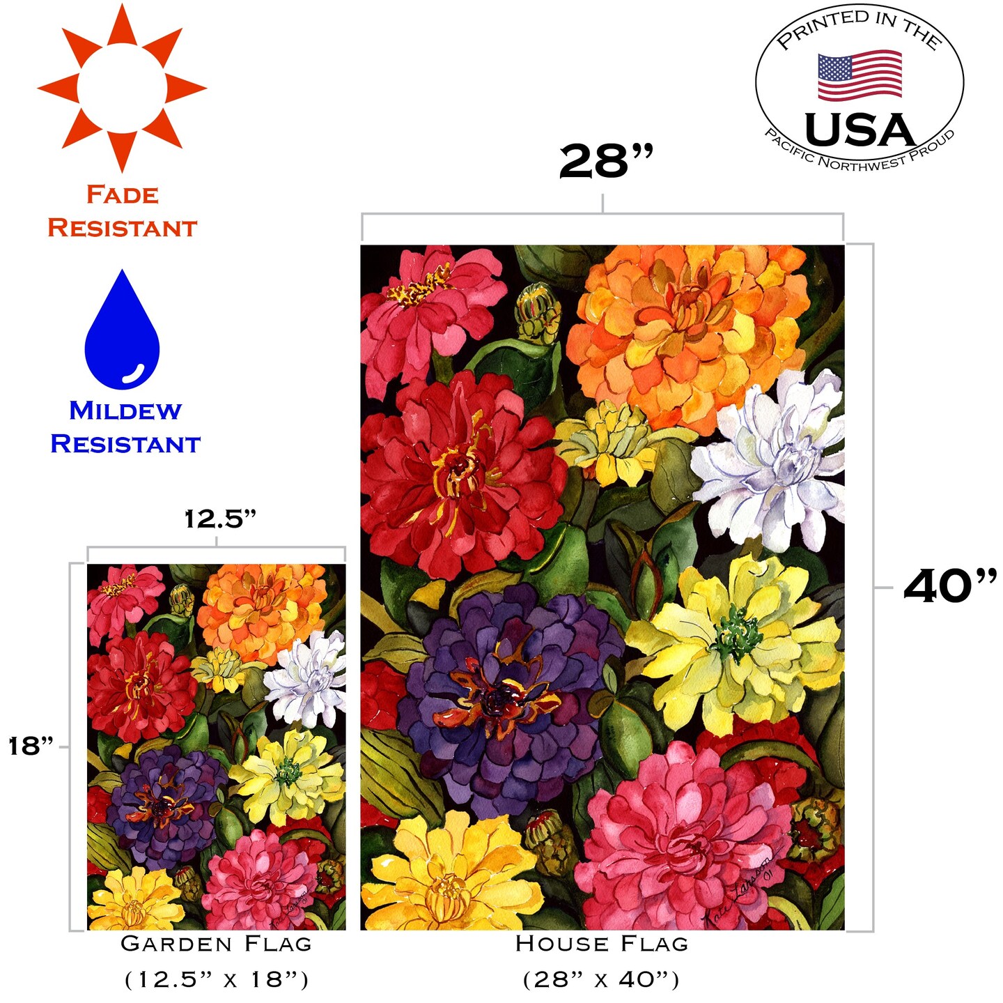 Zippy Zinnias Decorative Spring Flag