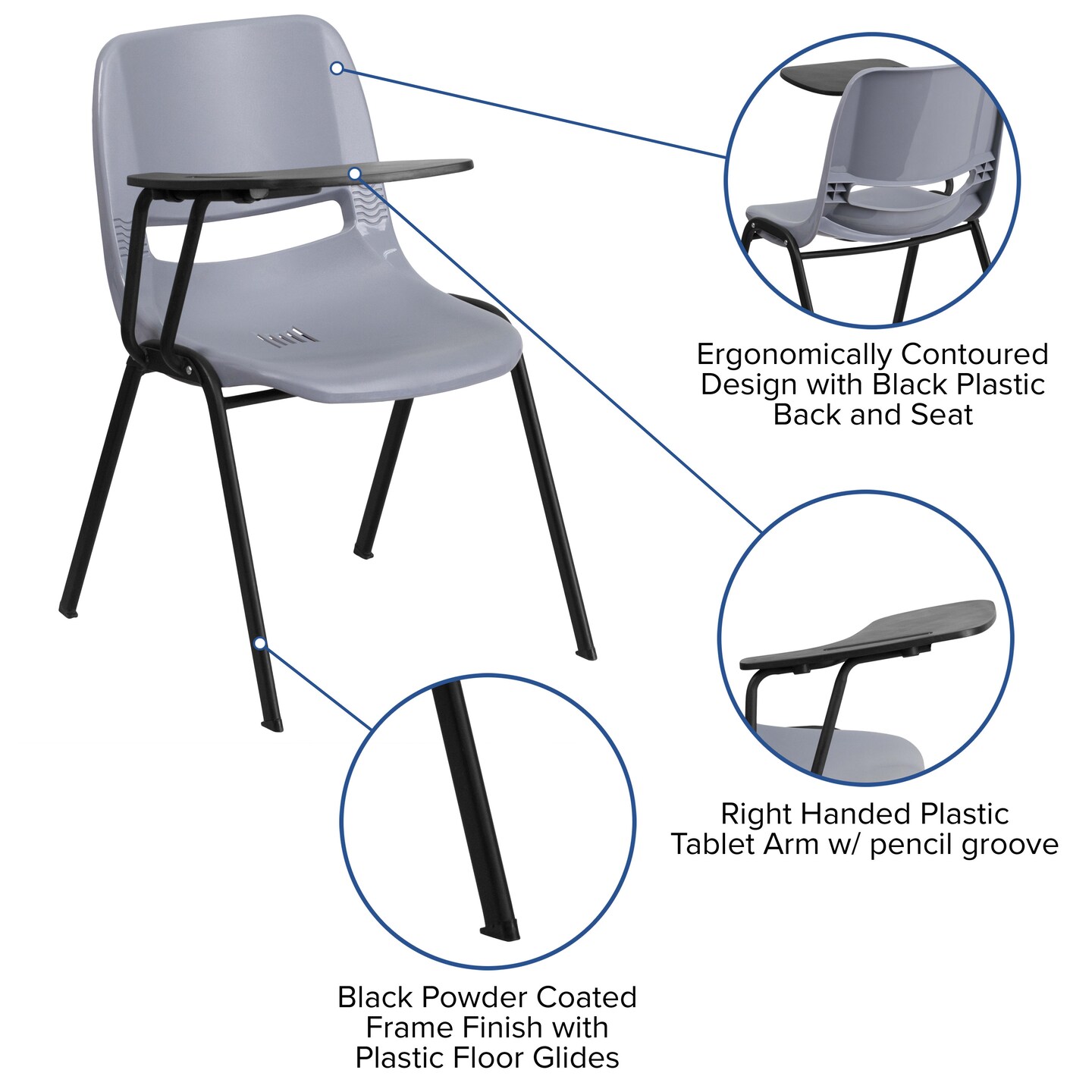 Emma and Oliver Ergonomic Shell Chair with Right Handed Flip-Up Tablet - Tablet Arm Desk