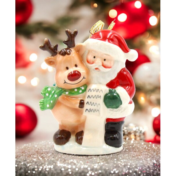 Santa With Reindeer Ornament Gift Idea or Home Decoration Holiday Gift Idea