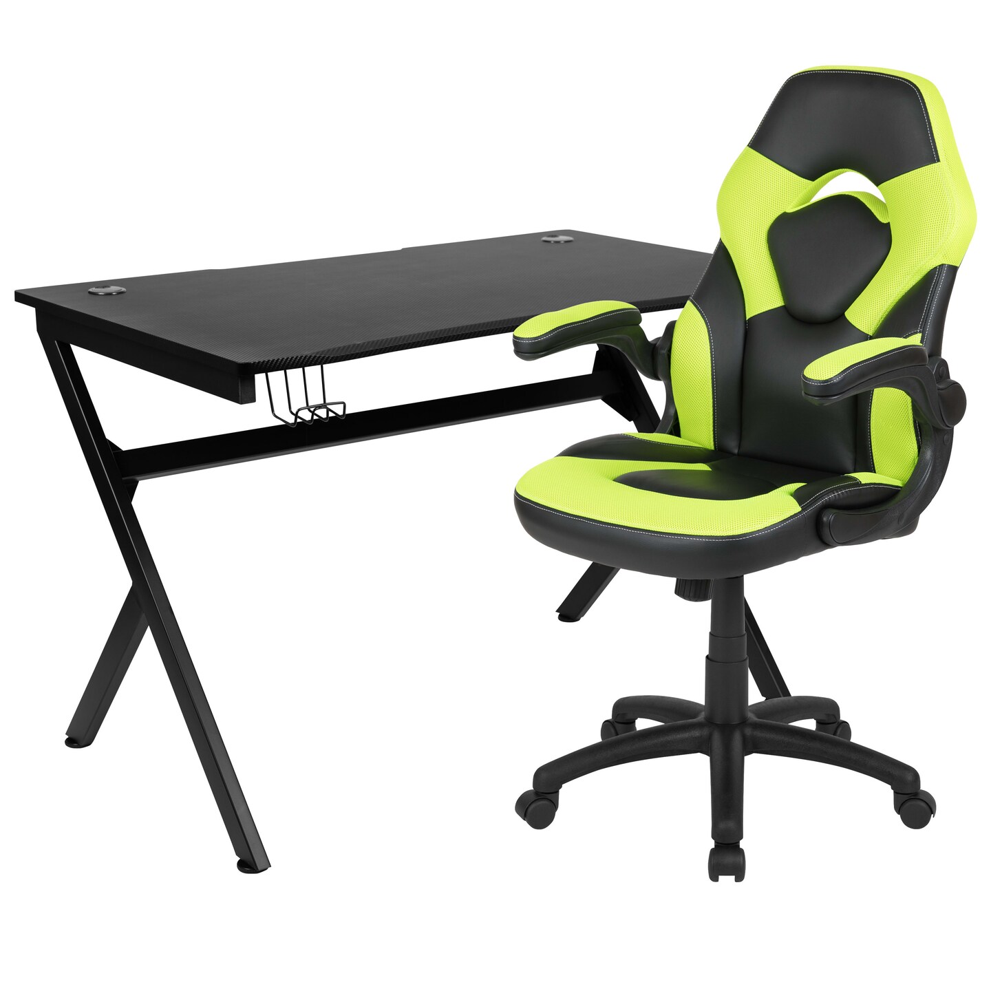 Emma and Oliver Gaming Desk Bundle - Cup/Headphone Holders, Wire Management