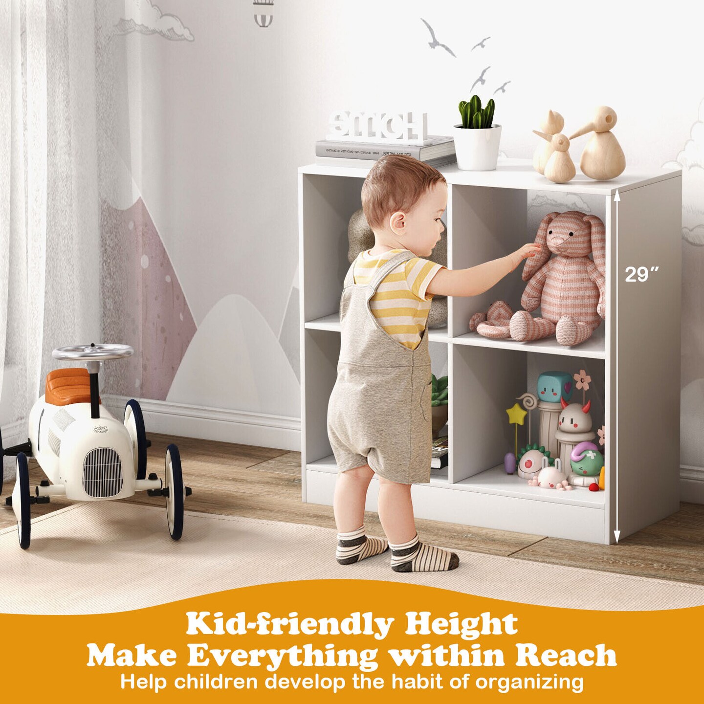 4-Cube Kids Bookcase with Open Shelves