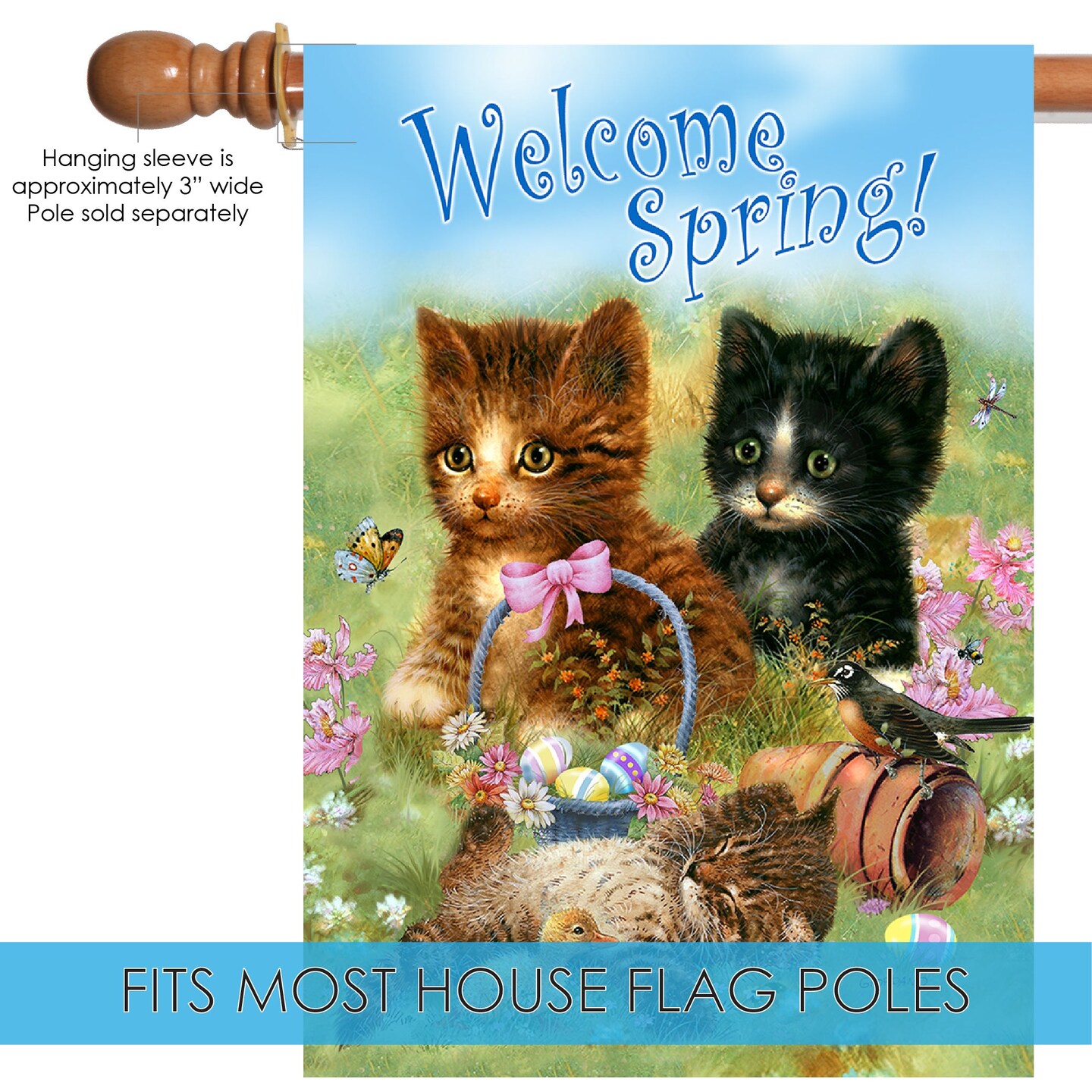 Welcome Spring Kittens Decorative Spring Flag